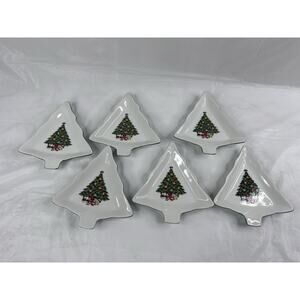 Mount Clemens Christmas Tree Candy Dish Plate Pottery Made in Japan Lot Of 6
